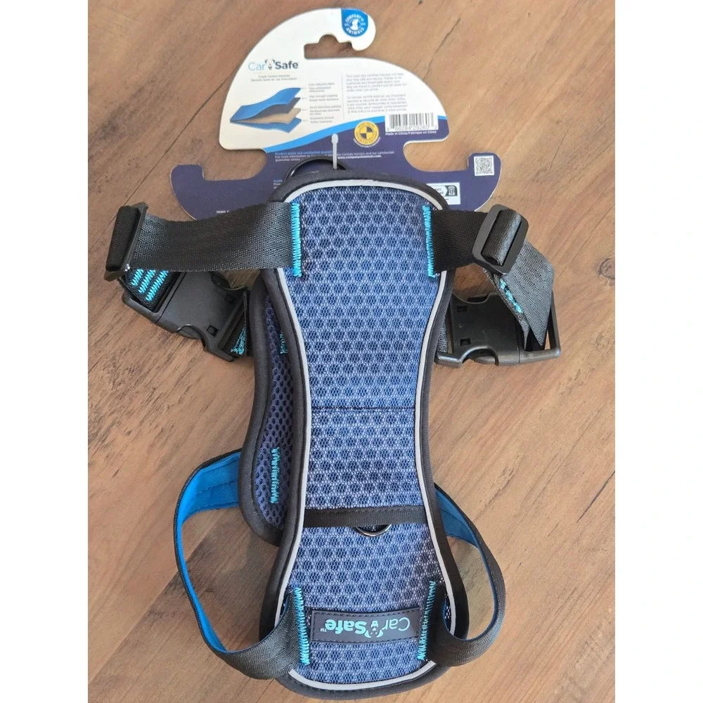 CarSafe Crash Tested Dog Harness Medium Blue Black Reflective Padded Breathable